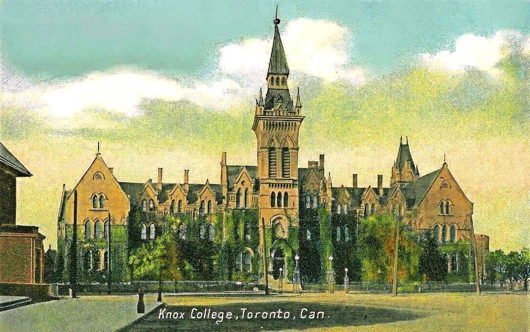 A POSTCARD - TORONTO - KNOX COLLEGE - SPADINA CRESCENT NORTH OF COLLEGE - GROUND LEVEL LOOKING N - HEAVILY TINTED - 1910